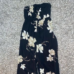 Black strapless floral jumpsuit